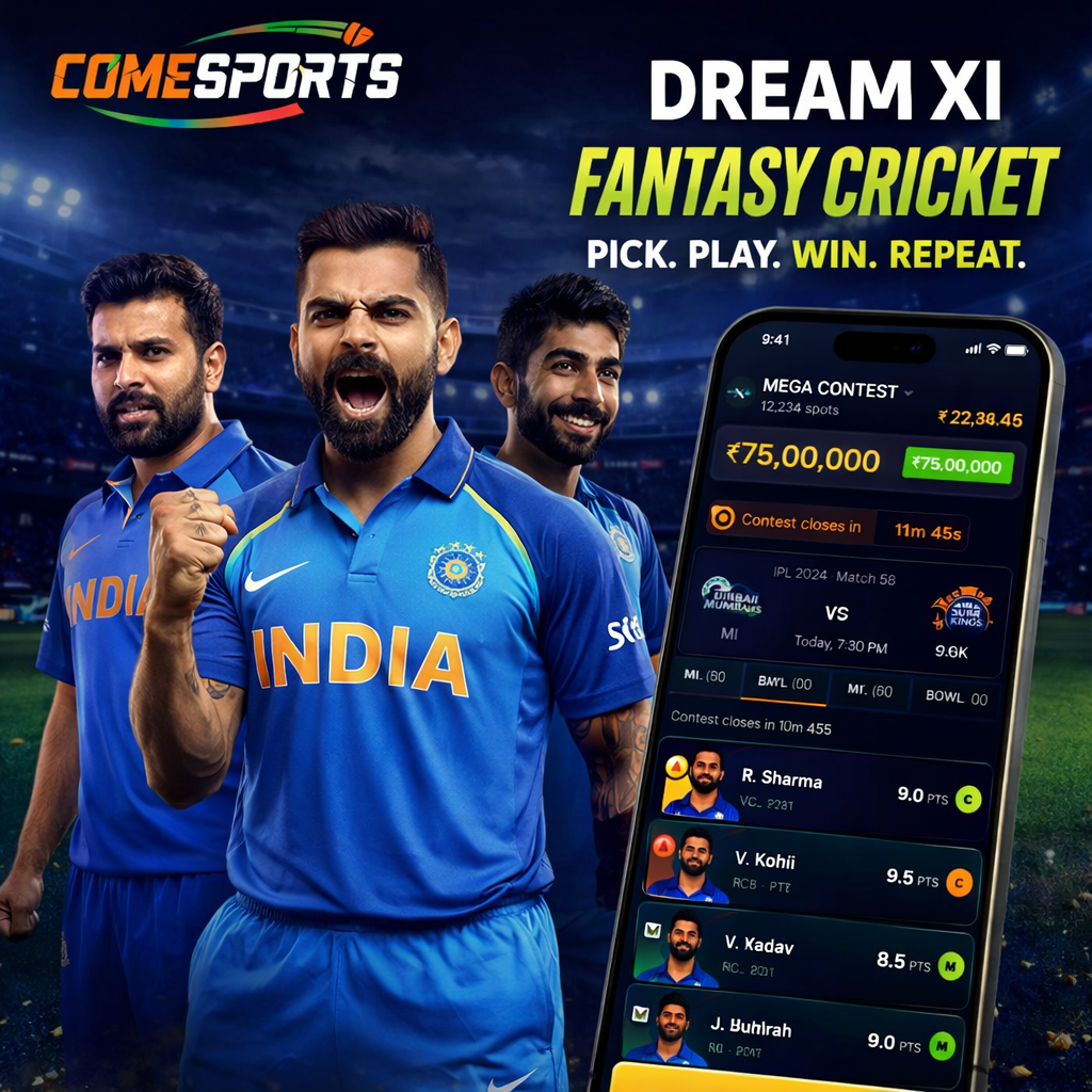 COME COM 11 fantasy cricket and India team visual